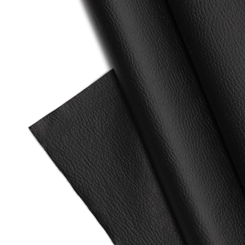 Textured Faux Leather Fabric, Smooth Pebble Grain Vinyl Sheets, Embossed Material, Upholstery, Fashion Apparel, Automotive, DIY and Crafting Pleather - 1 Foot 12"x54" (Black) - color: Black, size: 1 Foot