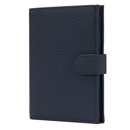 Karmiir RFID Passport Holder Travel Wallet for Women, Leather Passport Cover Wallet with Card Holders SIM Slots,Zippered Coins Pocket and Cash Slot Slim Compact Travel Wallet (Blue Black) - color: Blue Black