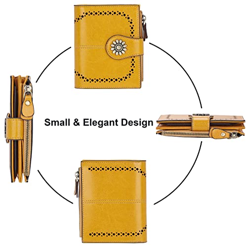 Womens Leather Wallet Small Compact RFID Blocking Credit Card Case Purse with Zipper Pocket | Small - color: Yellow