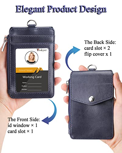 Teskyer Leather ID Badge Holder with Lanyard, Lanyard Wallet, Blue - color: Blue, size: 3.1" x 4.7"