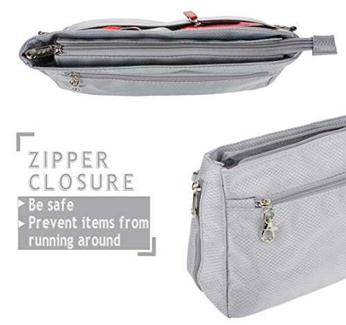 Vercord Expandable Nylon Handbag Purse Organizer Insert Liner Shaper Bag in Bag Beige Grey Large - color: Beige Grey, size: Large
