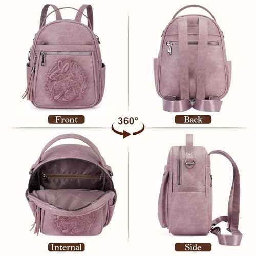 Mini Backpack Purse for Women,Vegan Leather Small Backpack for Daily | Embossed Lightweight Water-Resistance Travel Mini Fashion Daypack Bag,Ladies Casual Backpack Purse Gift Choice for Women - color: Purple-rabbit