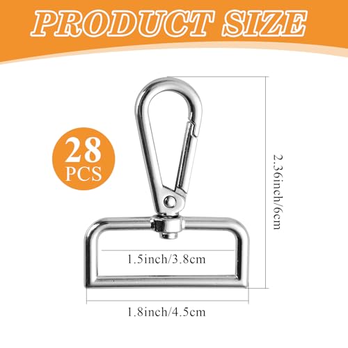 1-1/2 Inch D Ring Swivel Lobster Claw Clasps, 28 Pcs Lobster Claw Swivel Clasps Metal Lobster Lanyard Clasp Keychain Clips Hook for DIY Crafts Keychain Purse Handbag Making(Silver) - color: Silver