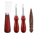 4in1 Leather Knife Set, Leather Edge Beveler Edge Skiving Beveler Leather Cutting Knife Leather Craft Device Leather Edge Skiving Knife Wood Handle Leather Tools for DIY Leather Craft