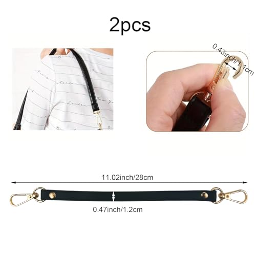 2PCS Black Bag Straps with Swivel Clasps Purse Leather Handles Replacement for Handbag/Shoulder Bag 11 Inch Long (Gold Clasp)