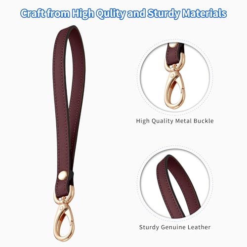 Genuine Leather Wristlet Strap - Universal Hand Lanyard Replacement - color: Gold - Wine Red