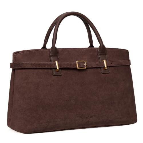BOSTANTEN Soft Structured Satchel Bag for Women Medium Work Tote Handbag | Commute or everyday, Luxury Pebble Leather or Faux Suede, Professional Style, Removable Strap, Expandable, Giftable Choice - color: Coffee