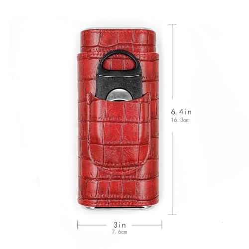 Red Leather Cigar Case with Cigar Cutter for Women | Travel Cigar Pouch & Holder, Brown, Faux Leather - color: red