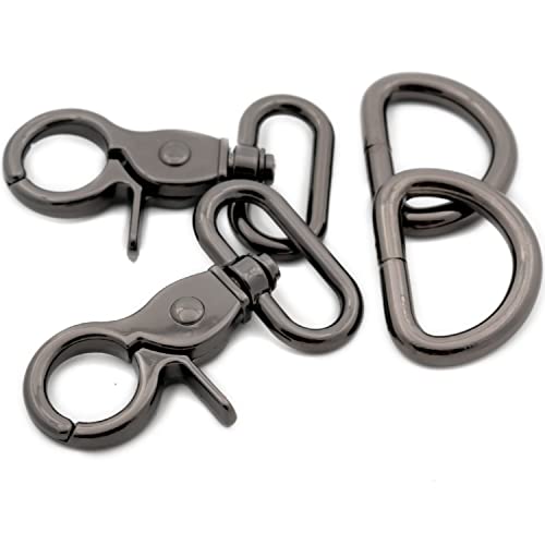 Trigger Snaps with D Rings, 6 Sets Hook Clasps Oval Swivel Trigger Clips Hooks Clips Snap for Straps Bags Belting Leathercraft (Gunmetal,1 1/4") - color: Gunmetal, size: 1 1/4"
