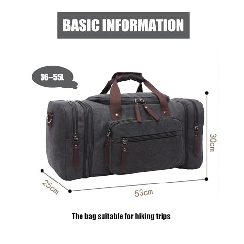 Men's travel bag, large capacity hand carried crossbody luggage bag, canvas cross-border waterproof mountaineering, expandable outdoor sports, 50L weekend overnight bag(black) - color: black