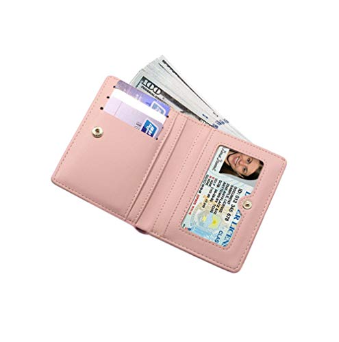 Women Wallets Small Bifold Leather Pocket Wallet Ladies Mini Short Purse - color: Pink