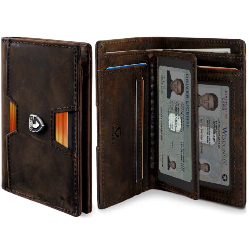 GSOIAX Wallet for Men Slim Top Grain Leather Wallet with 13 Card Slots & 1 Bill Compartment - RFID Blocking Thin Bifold Front Pocket Credit Card Holder (Dark-brown) - color: Dark-brown
