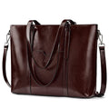 S-ZONE Women Genuine Leather Laptop Tote Bag Shoulder Handbags 15.6 Inch Purse | Soft Genuine Leather, Large Capacity, Fits 15.6-Inch Laptop, Business or Travel, Bottom Metal Feet - color: Coffee