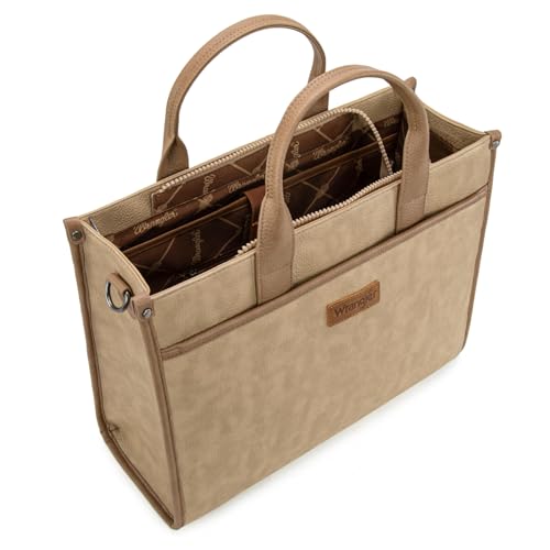 Wrangler Laptop Bag for Women 15.6 Inch Vintage Work Tote Bag for Business Briefcase Handbag with Adjustable Shoulder Strap - color: Tan