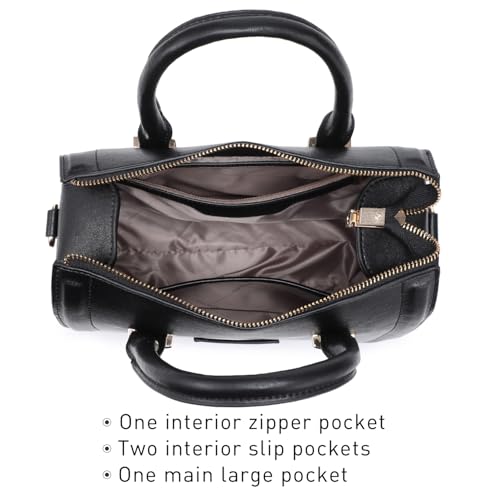 Shiny Patent Faux Leather Handbags Barrel Top Handle Purse Satchel Bag Shoulder Bag for Women - color: Buffalo Black