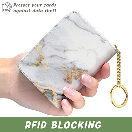 Credit Card Holder for Women, Small RFID Wallet Slim Leather Card Case - color: B-Grey Marble, size: Keychain