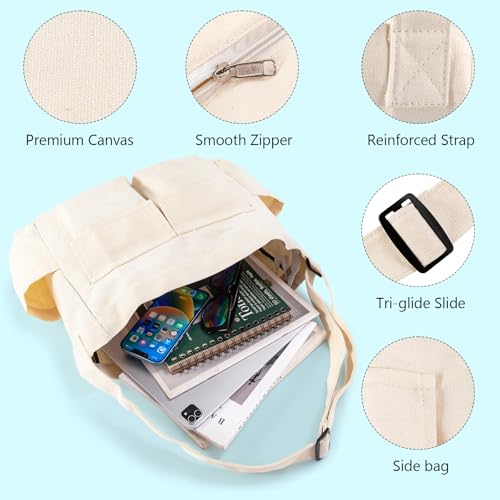 Canvas Messenger Bag for Women, Grunge Bag with Fairy Grunge Bracelet, Crossbody Bag with Bracelets Fairy Grunge Clothes - color: White