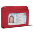 SENDEFN Leather Wallet Women RFID Blocking Small Compact Wallets Credit Card Holder with ID Window - color: A-Red