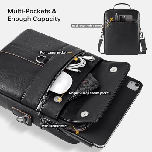 11 inch iPad Sleeve Carrying Leather Bag for 2026 iPad Pro 11 M5 M4 & iPad Air 11 M4 M3 M2, iPad A16 with Magic Keyboard, Protective Padded Travel Shoulder Crossbody Case with Handle, Black - color: Black, size: 9-11 Inch