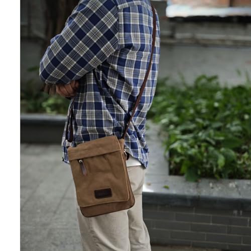 Berchirly Small Vintage Canvas Leather Messenger Crossbody Bag Pack Organizer - color: Black, size: Medium