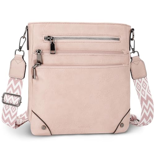 TANTOMI Crossbody Bag for Women PU Leather Travel Purse | Trendy Women's Shoulder Handbags, Comfort Adjustable Wide Strap, Water-Resistant, Multi Pockets for Daily Use & Travel - color: Dusty Pink
