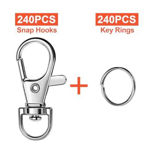LEOBRO 480PCS Lobster Claw Clasps and Key Rings, Keychain Making Kit - 240PCS Keychain Clips and 240PCS Key Chain Ring, Split Rings, for Key Chains, Crafts, Lanyard, Key, Jewelry Making