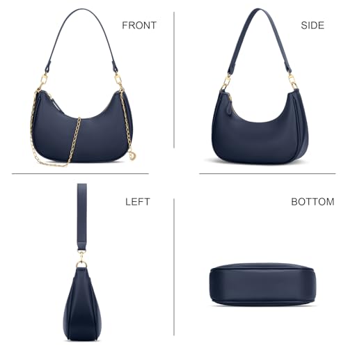 KKXIU Small Shoulder Bag for Women Mini Clutch Purses Cute Hobo Handbags | Classic Trendy Retro Underarm Crossbody Bag with Detachable Straps, Vegan Leather, Zipper Closure - color: Blue