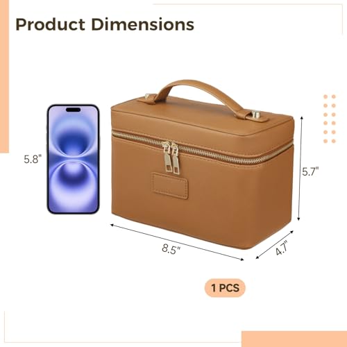 Makeup Vanity Bag for Women - Large Capacity Cosmetic Organizer with Removable Liner, Waterproof PU Leather Skincare Bag, Portable Chic Cosmetic Make Up Case for Skincare, Accessories,StyleB, Brown - color: Brown, size: StyleB