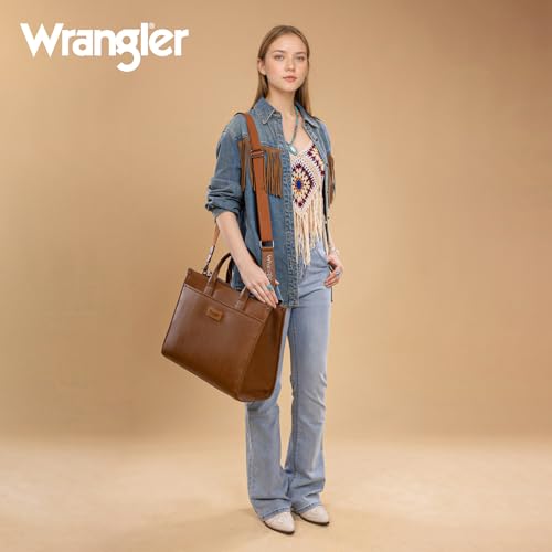 Wrangler Laptop Bag for Women 15.6 Inch Vintage Work Tote Bag for Business Briefcase Handbag with Adjustable Shoulder Strap - color: Brown