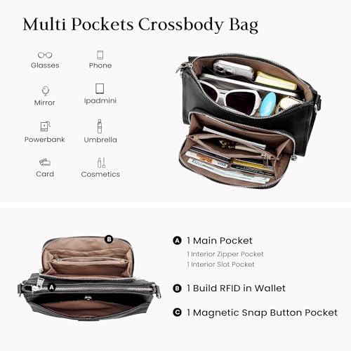 befen Genuine Leather Crossbody Bags for Women Travel Wallet Purse | Real Leather, Purse with Built in Wallet, RFID Blocking, 8 Card Slots, Crossbody Bag with Wallet, Detachable Shoulder Strap - color: Z02-black