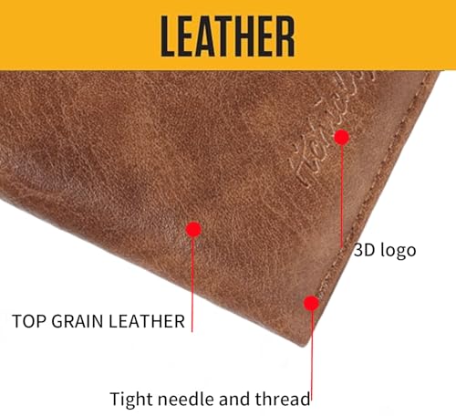 Men's Trifold Wallet, Classic RFID Blocking Leather Design - Durable Front Pocket Wallet with ID Window & Multiple Card Slots, Gift Box Included - color: Brown03