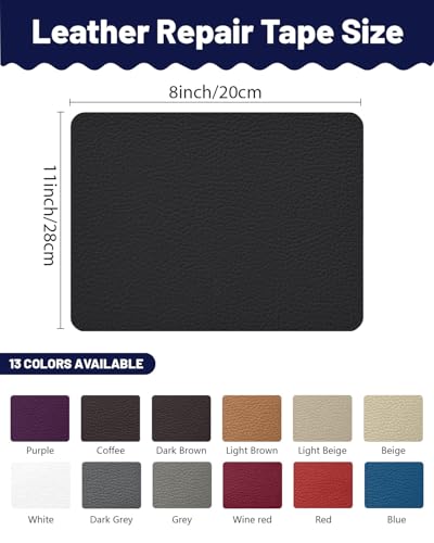 Leather Repair Patch Tape Kit,Self Adhesive Leather Repair for Sofa，Car Seat,Office Chair,Furniture,Jacket,Waterproof Strong Adhesive Vinyl Repair Kit. 8 in x 11 in,Black - color: Black, size: 8 in x 11 in