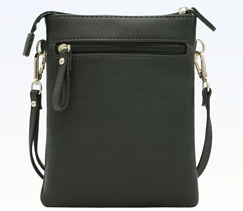 Small Multi Zipper Pockets Crossbody Bag with Detachable Wristlet - color: Olive