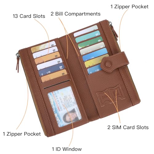 Women Soft Leather Wallets Slim Bifold RFID Blocking Ladies Credit Card Holder Double Zipper Pockets - color: B01 White and Brown