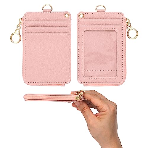MONDO DESIGNS 2-in-1 ID Badge Holder with Lanyard - Multi-Use Lanyard Keychain Wallet for Women, Small Keychain Wristlet Wallet with Strap & Lanyards for ID Badges, Phone & Card Holder - Nude Pink - color: Nude Pink