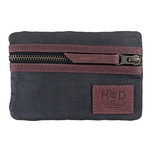 Hide & Drink, Multi-Tool Pocket Pouch, Compact Multipurpose EDC Zippered Bag, Mini Camping Tool Case, Waxed Canvas, Knife Holster, Handmade Slim Organizer - color: Charcoal Black/Sangria