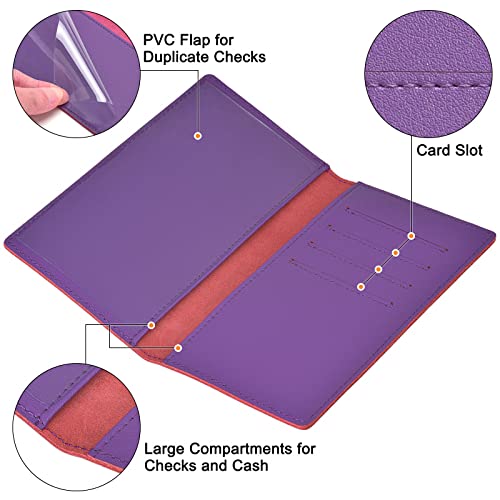 Checkbook Covers for Personal Duplicate Checks, Genuine Leather Checkbooks Register Cover Holder Wallets for Women & Men (Purple) - color: Purple