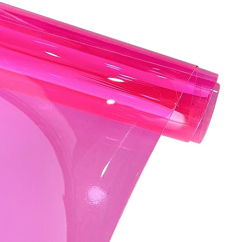 ONEART | Deep Pink Transparent Leather Vinyl, 30 Gauge Solid Color See-Through Waterproof Jelly Faux Leather for Women DIY Handbags Tote, 12" x 48" - color: Deep Pink