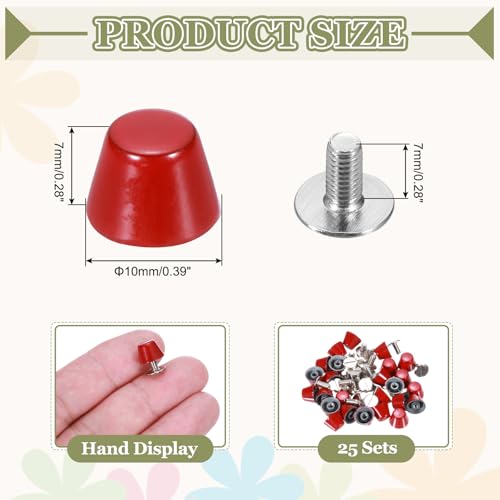 PATIKIL 10mm Screw Back Rivets Stud, 25 Sets Purse Handbag Feet Round Flat Nailhead Flat Head Stud Rivet Spike Leathercraft for DIY Leather Luggage Collar Belt Shoes, Red - color: Red, size: 10mm