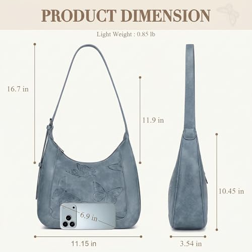 BELTANA Shoulder Bag for Women, Small Vegan Leather Butterfly Hobo Purse | Crescent Shoulder Purse, Top Handle Design, Lightweight, Underarm Style, Daily Travel & Shopping, Gift Choice - color: Blue