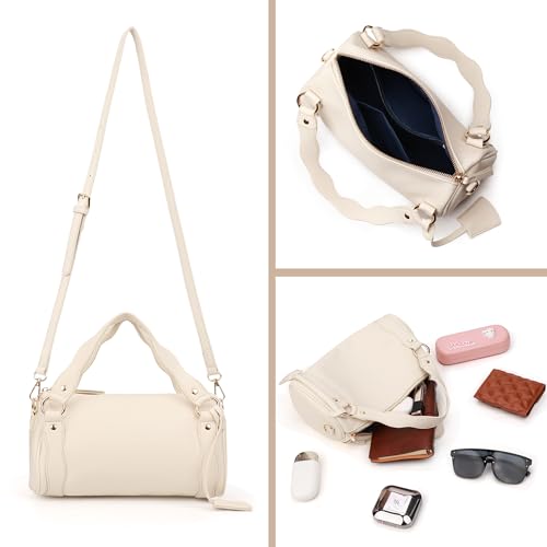 Elegant Lace Trim Bucket Bag for Women - color: Milky White