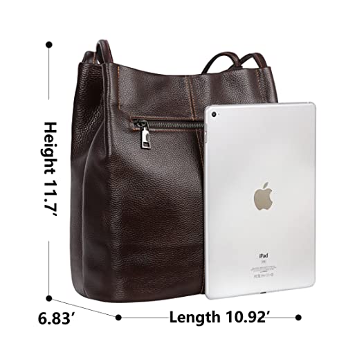 Iswee Soft Leather Tote Bucket Bag Hobo Shoulder Purse and Handbags Women | Large Size Roomy Pocketbooks Ladies Bag Everyday Bag Casual Work Travel Designer Hand Bag - color: Coffee-lichee