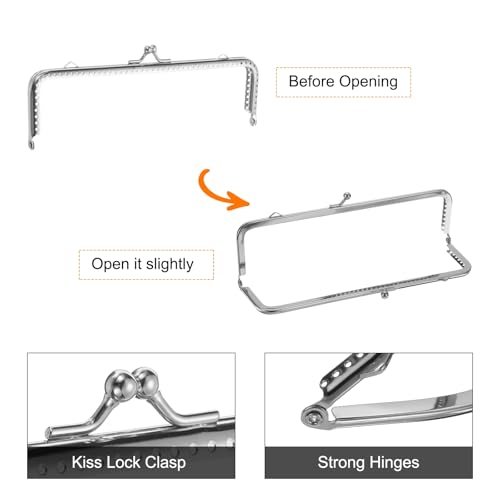 uxcell 3 Pcs Metal Purse Frame, 18cm/7.1" Retro Rectangle Kiss Lock Clasp Frame Embossed for Purse Making, Handled Bag, Coin Bag Clutch Bag, Frame Hardware Replacements (Silver) - size: 7.1"
