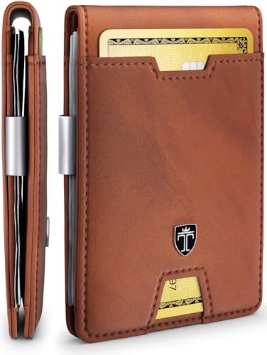 TRAVANDO Mens Wallet with Money Clip AUSTIN RFID Blocking Bifold Credit Card Holder for Men with Gift Box - color: Cognac Smooth Brown