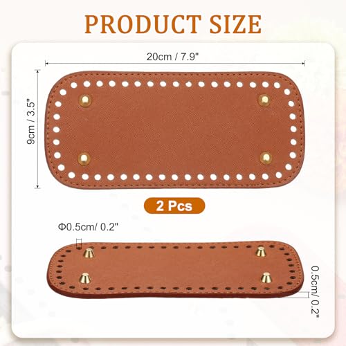 PATIKIL 7.9 x 3.5inch Leather Bag Bottom, 2 Pcs PU Leather Bag Bases Purse Making Knitting Rectangle Crochet Bottom Shaper Pad with Holes Durable for Crochet DIY Handbag Tote, Brown - color: Brown
