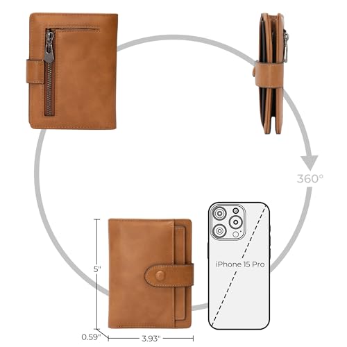 Alldaily Small Slim RFID Blocking Leather Wallet for Women, Bifold with 10 Card Slots and Coin Pocket (Brown) - color: Brown