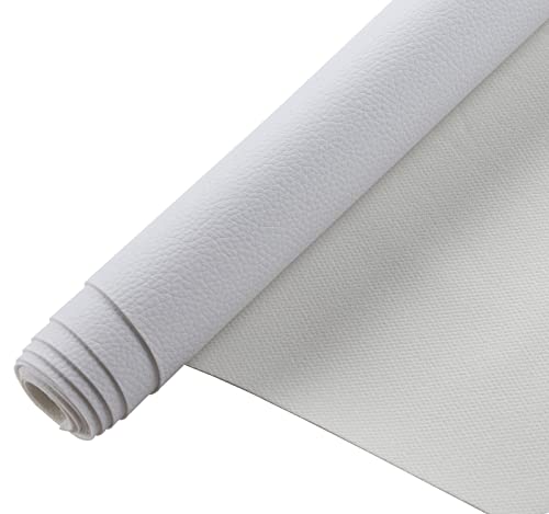 Picheng Lychee Faux Leather Fabric: 13.8" x 53"Soft White Faux Leather Roll | Lychee Texture Solid Color Faux Leather Sheets Marine Vinyl for Making Crafts Leather Earrings Bows Sewing DIY (White) - color: White