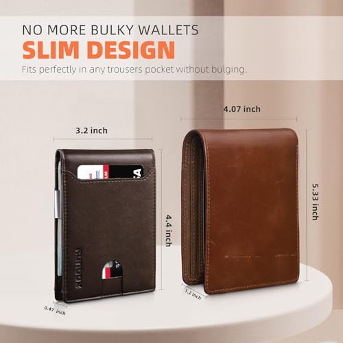 RUNBOX Slim Wallet for Men - RFID Blocking Leather Bifold with Money Clip | Minimalist Front Pocket Wallet Holds 11 Cards,Slim Thin Design,RFID Blocking Protection, Practical Birthday Gifts for Men - color: Chocolate