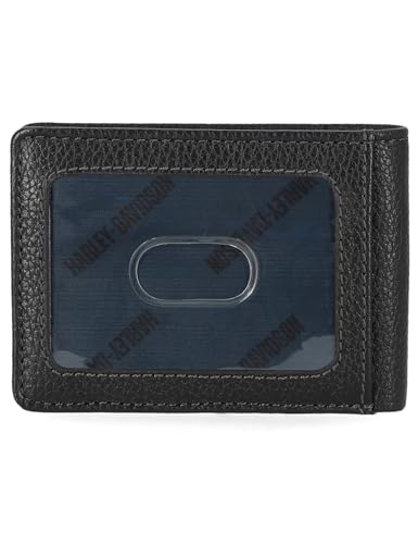 Harley-Davidson Men's Genuine Leather Rfid Blocking Wallet - color: Black (Slim Front Pocket Billfold)