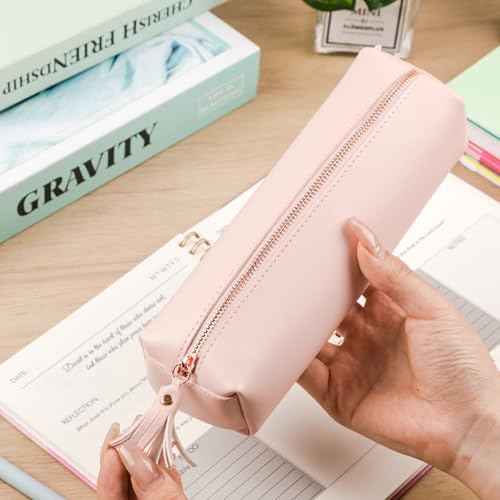 Mr. Pen- PU Leather Pencil Case, Pink | Pencil Case Small Pencil Pouch Aesthetic - color: Pink